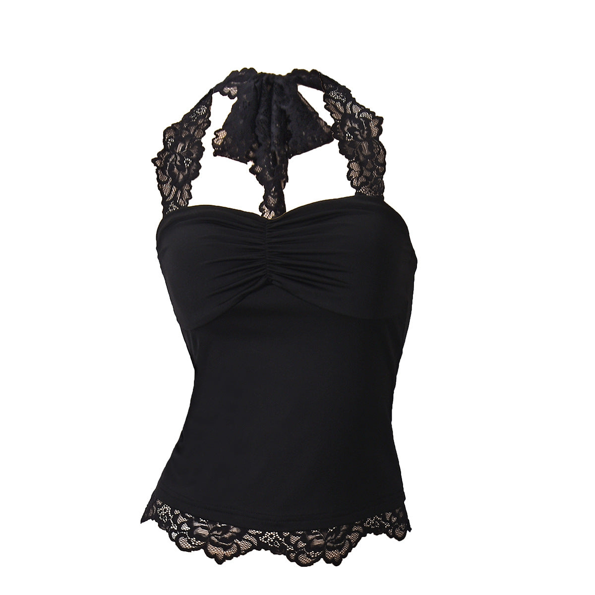 Women's black backless lace strap halter top