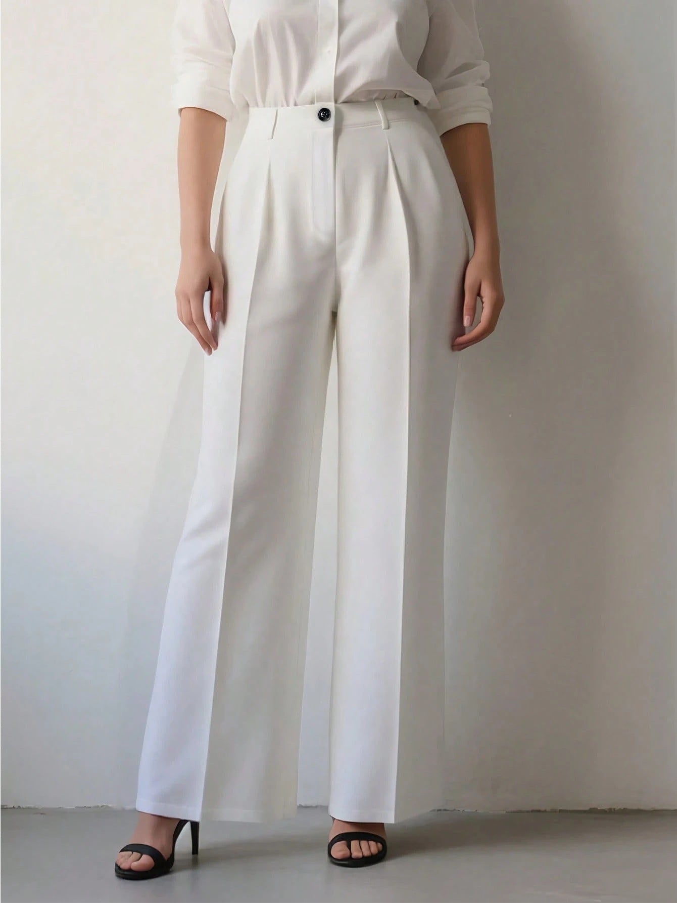 Women's High-Waist Wide-Leg Casual Pants in White