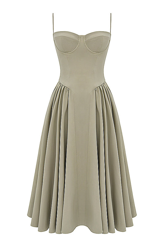 French-Inspired Retro Midi Dress with Adjustable Straps