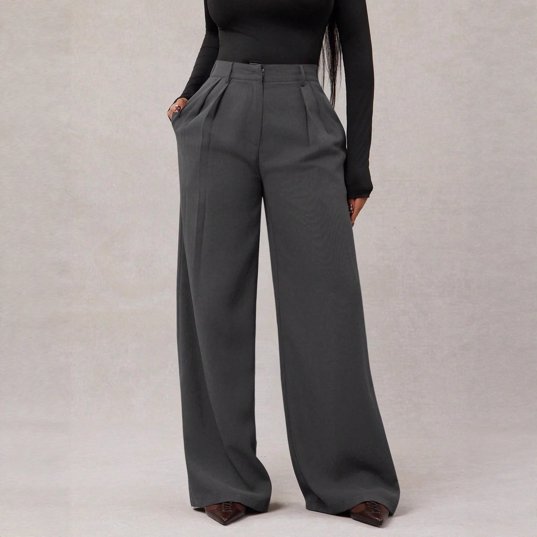 Women's High-Waist Wide-Leg Suit Pants in Black