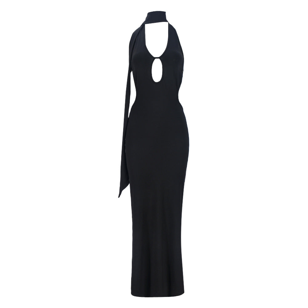 Halter Neck Backless Maxi Dress with Cutout Detail