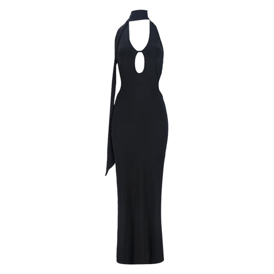 Halter Neck Backless Maxi Dress with Cutout Detail