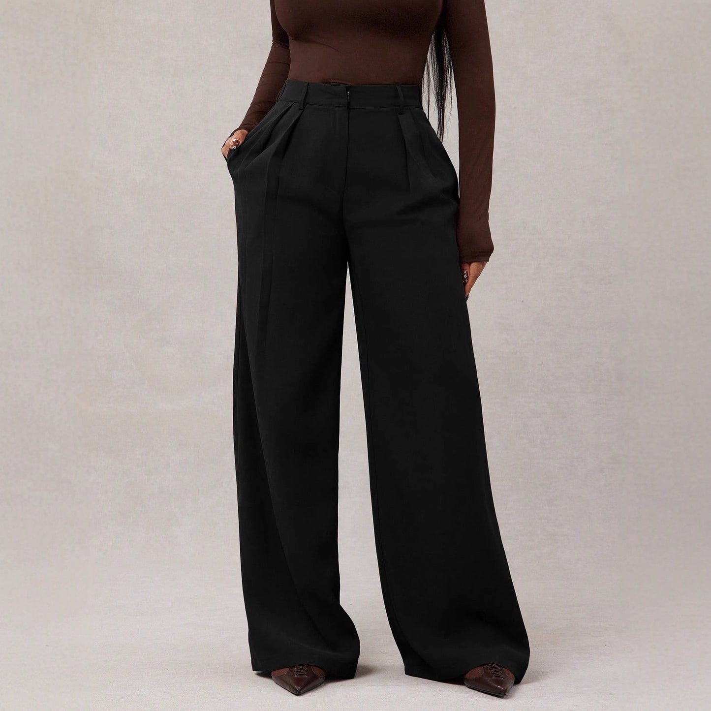 Women's High-Waist Wide-Leg Suit Pants in Black