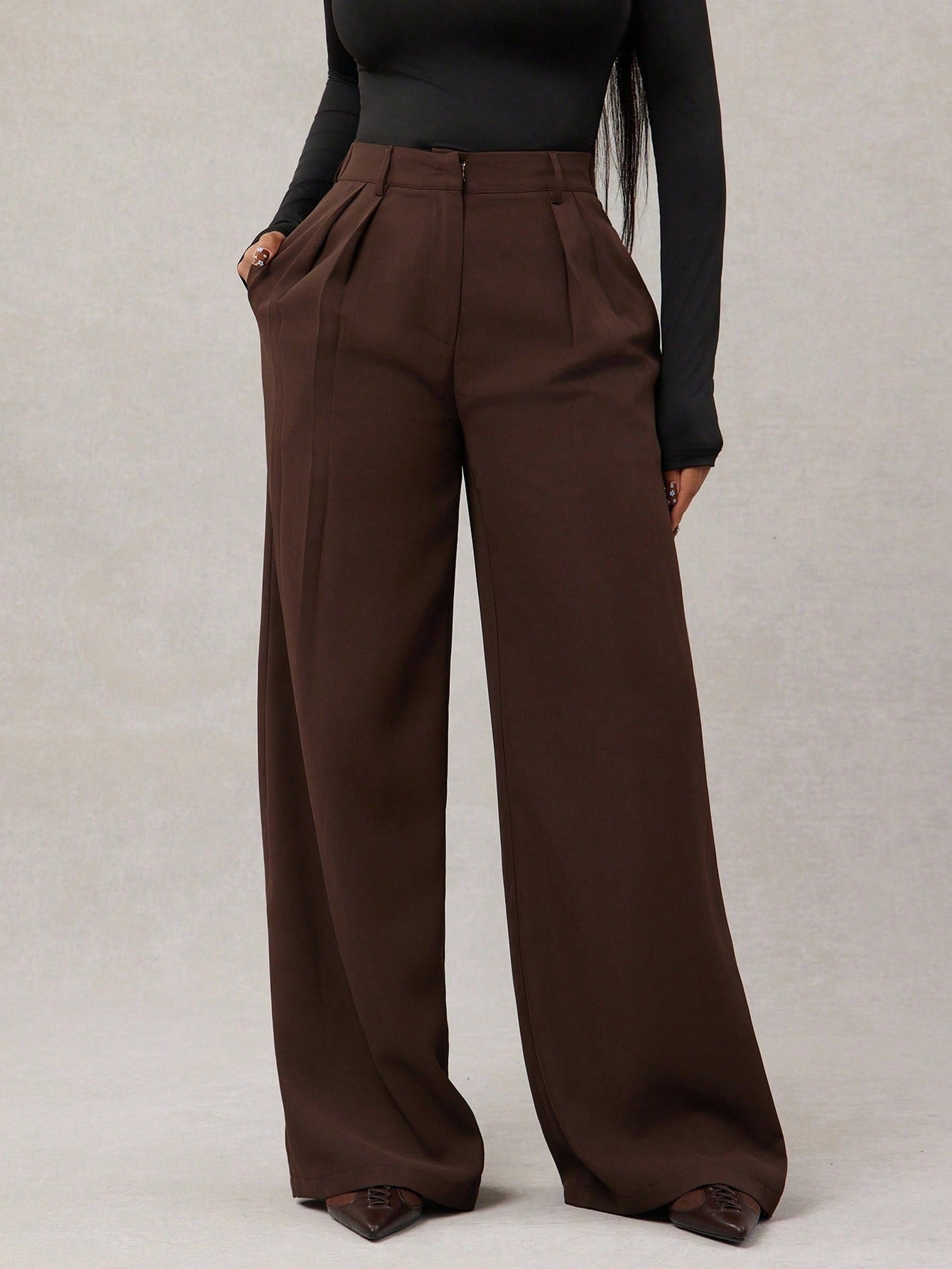 Women's High-Waist Wide-Leg Suit Pants in Deep red