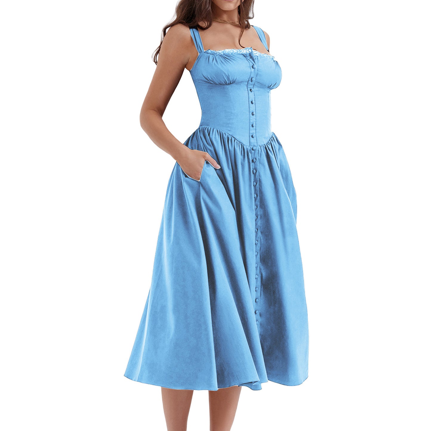 Floral Print Short Sleeve Maxi Dress - Blue
