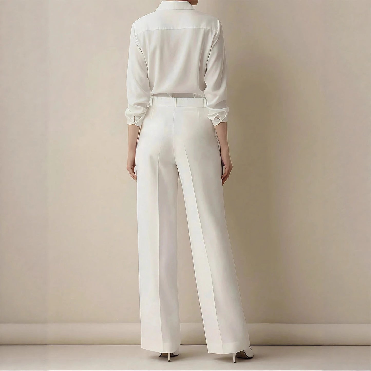 Women's High-Waist Wide-Leg Casual Pants in White