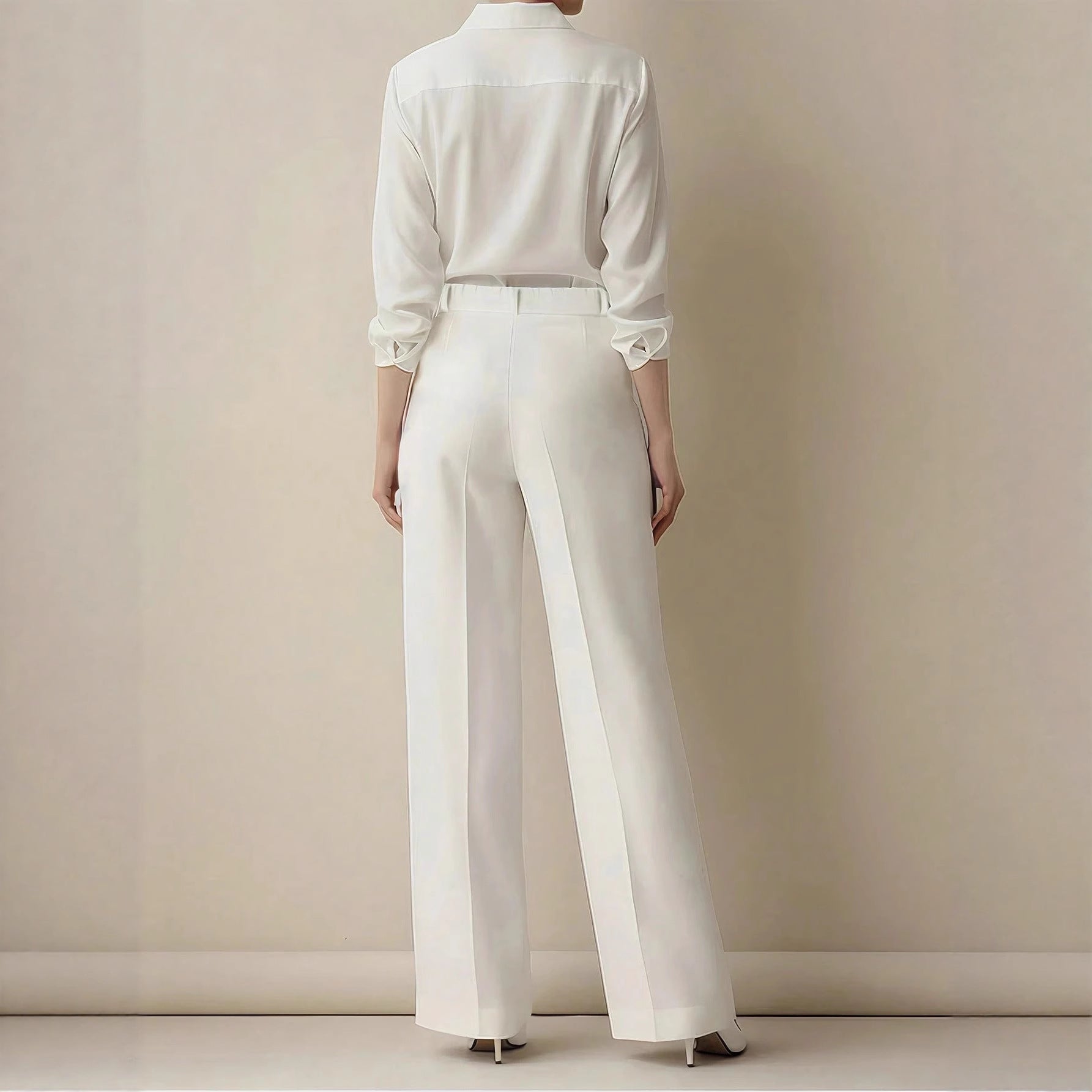Women's High-Waist Wide-Leg Casual Pants in White