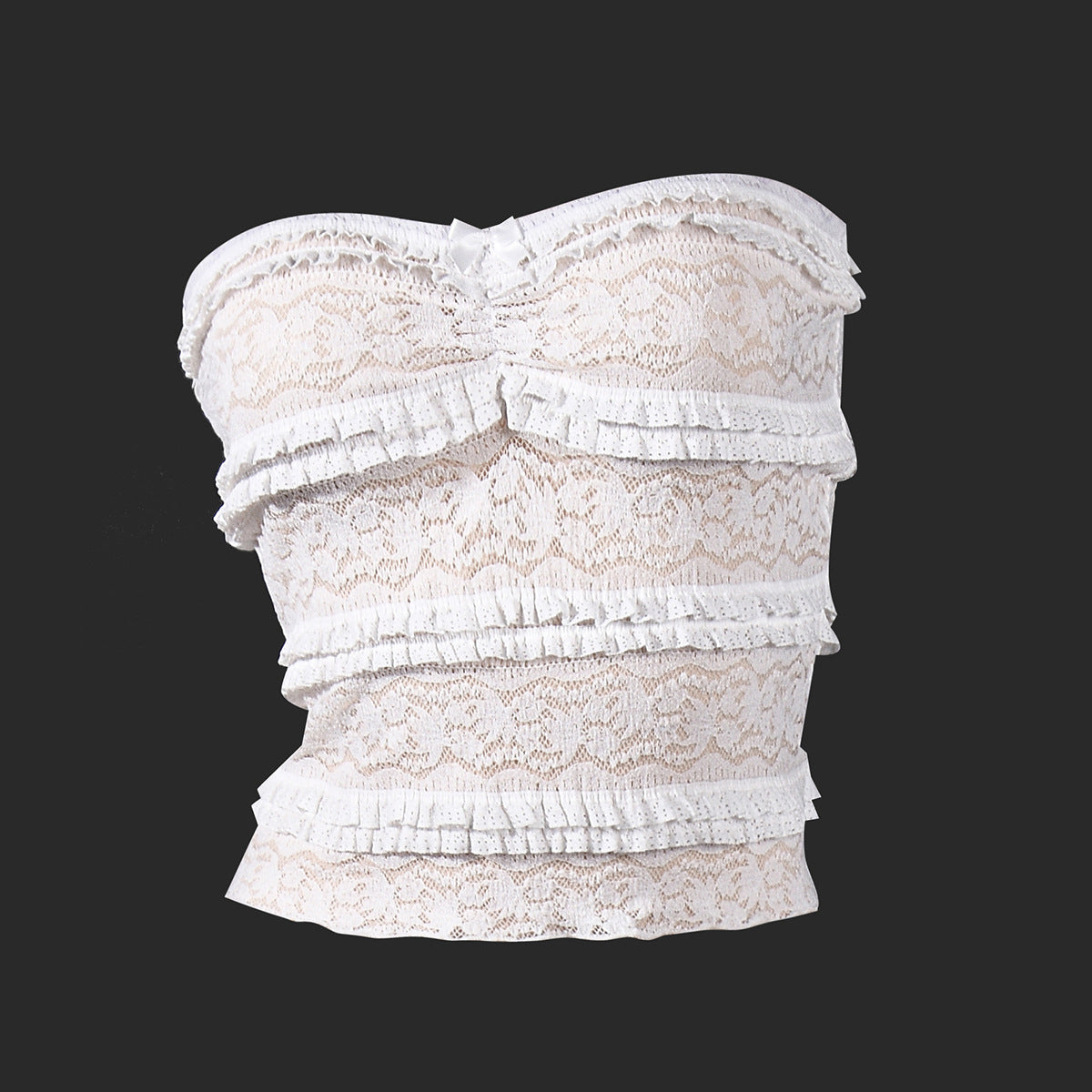 Women's Lace Trim Strapless Tube Top - Slim Fit White