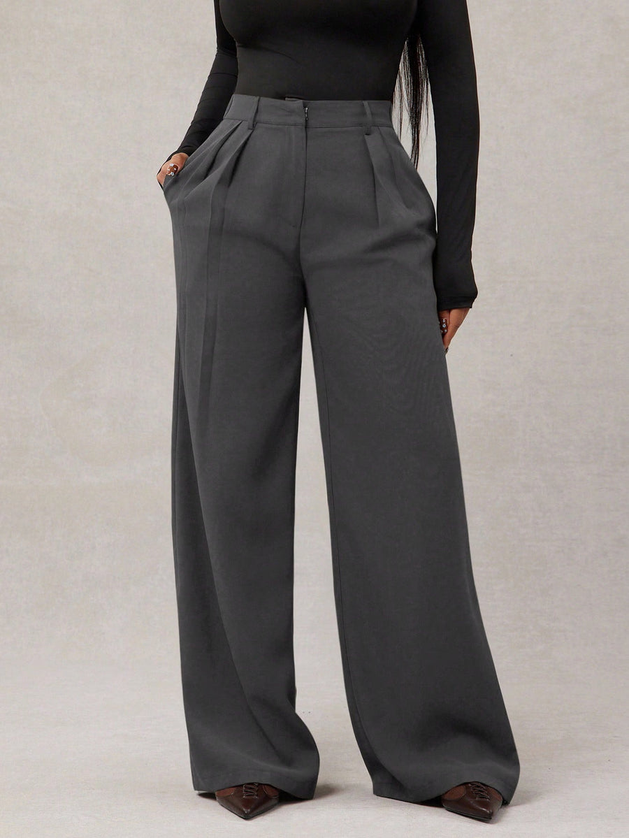 Women's High-Waist Wide-Leg Suit Pants in Grey