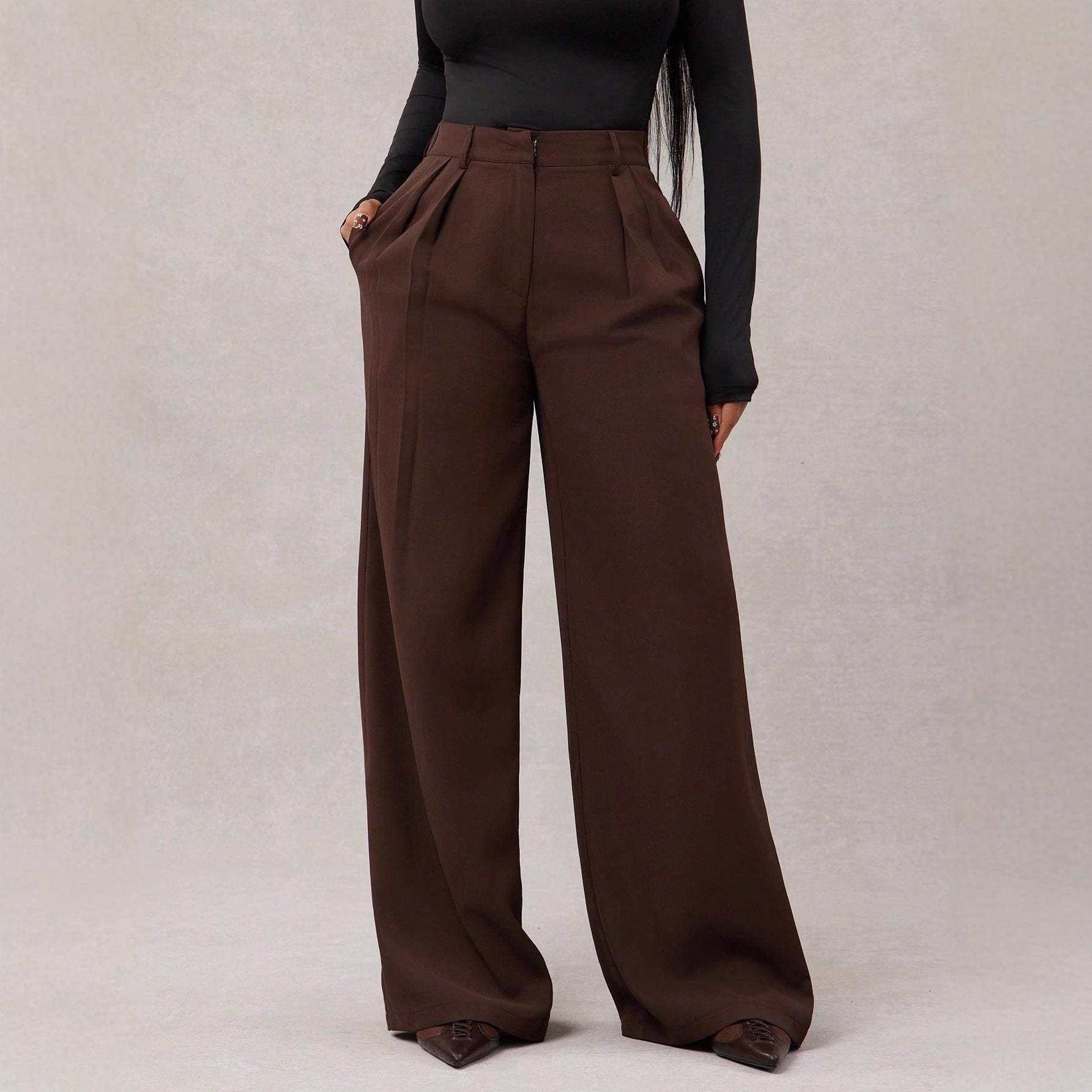 Women's High-Waist Wide-Leg Suit Pants in Black