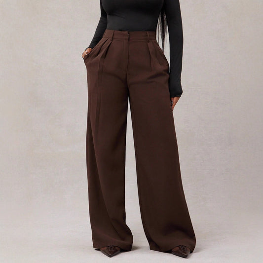 Women's High-Waist Wide-Leg Suit Pants in Black