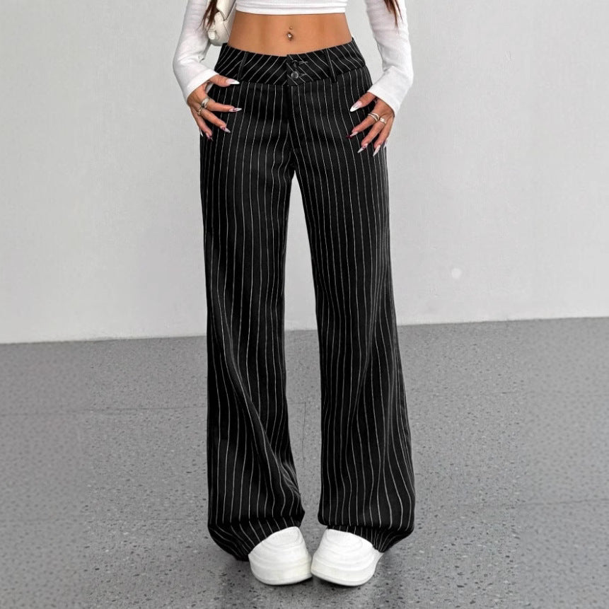 Women's Striped Slim Flared Office Pants in Grey