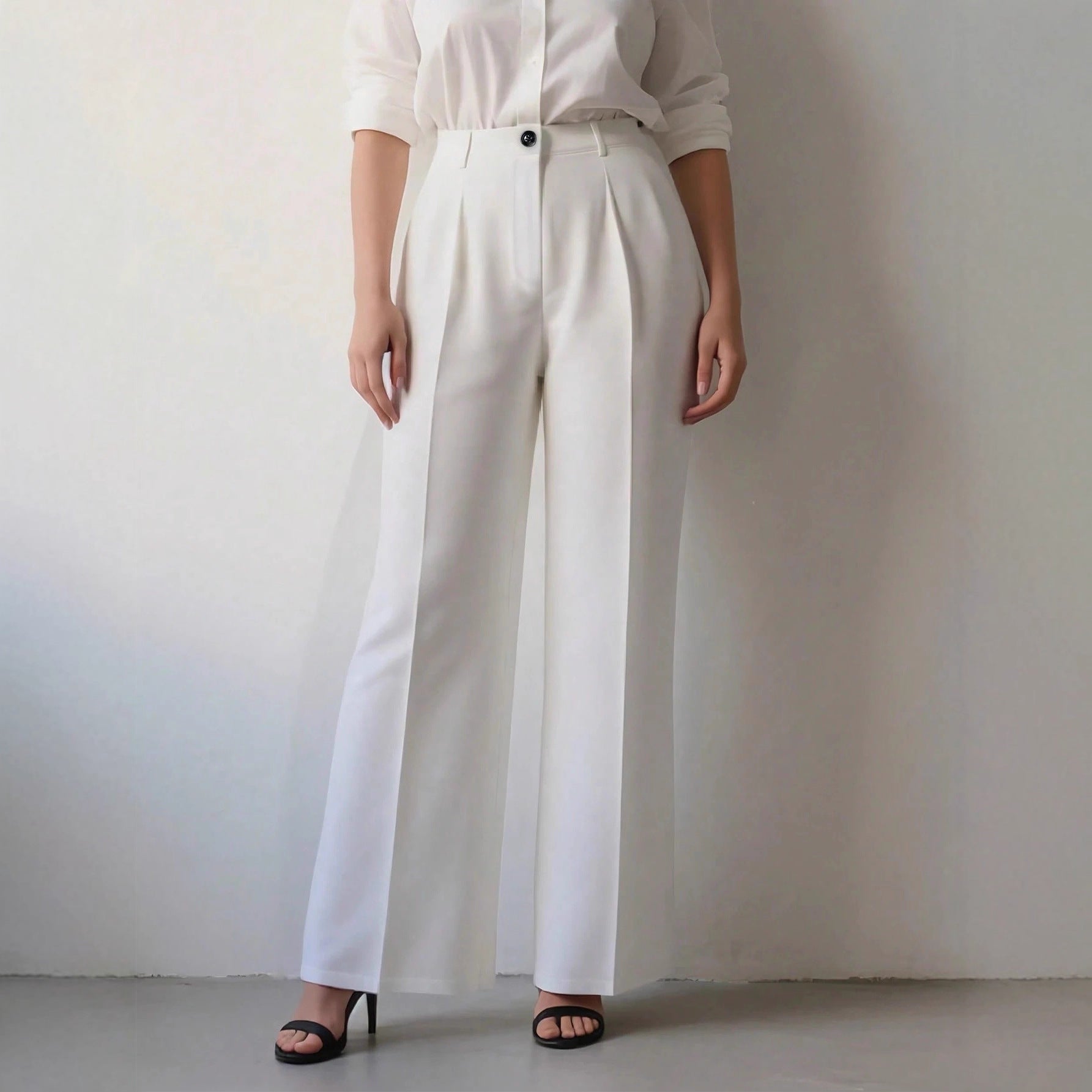 Women's High-Waist Wide-Leg Casual Pants in White