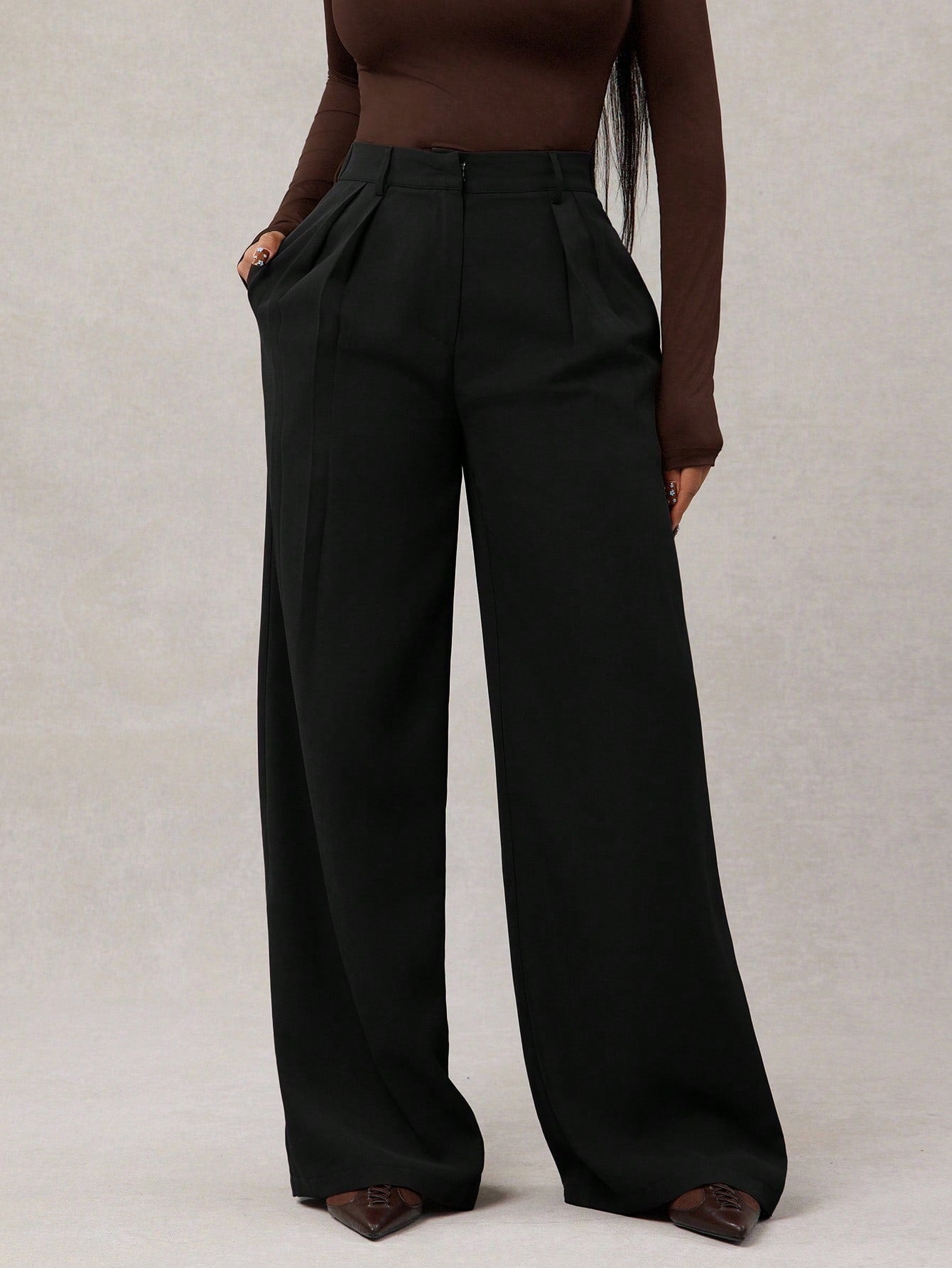 Women's High-Waist Wide-Leg Suit Pants in Grey